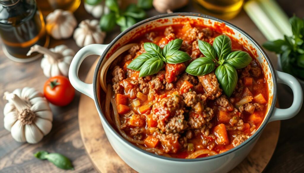 Authentic bolognese sauce for Italian lasagna