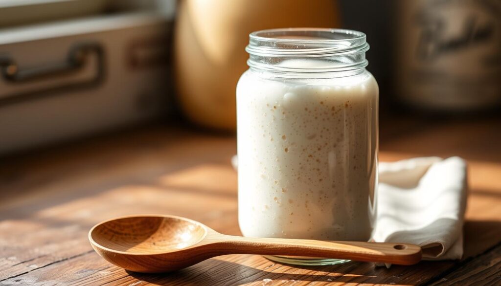 Sourdough starter in a glass jar